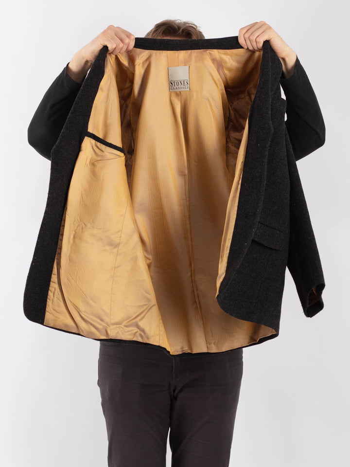 Vintage 80's Men Wool Blazer Jacket in GrayZ1267