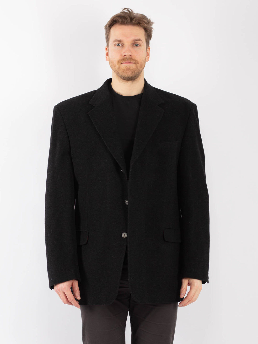 Vintage 80's Men Wool Blazer Jacket in BlackZ1268