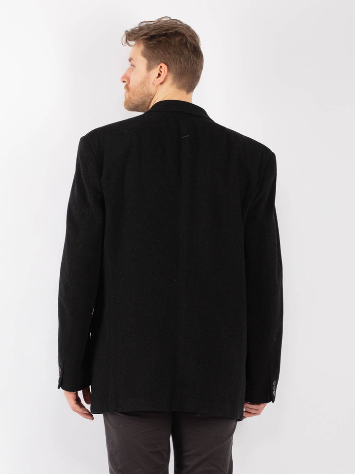 Vintage 80's Men Wool Blazer Jacket in BlackZ1268