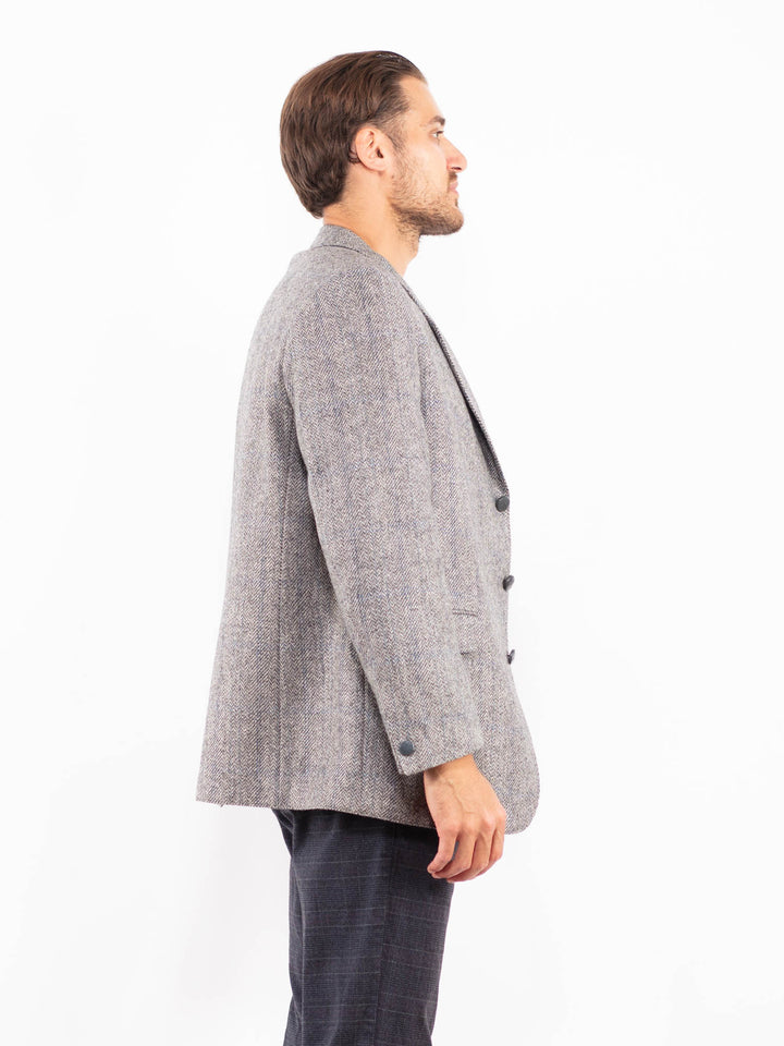Vintage 80's Men Wool Blazer Jacket in GrayZ2183