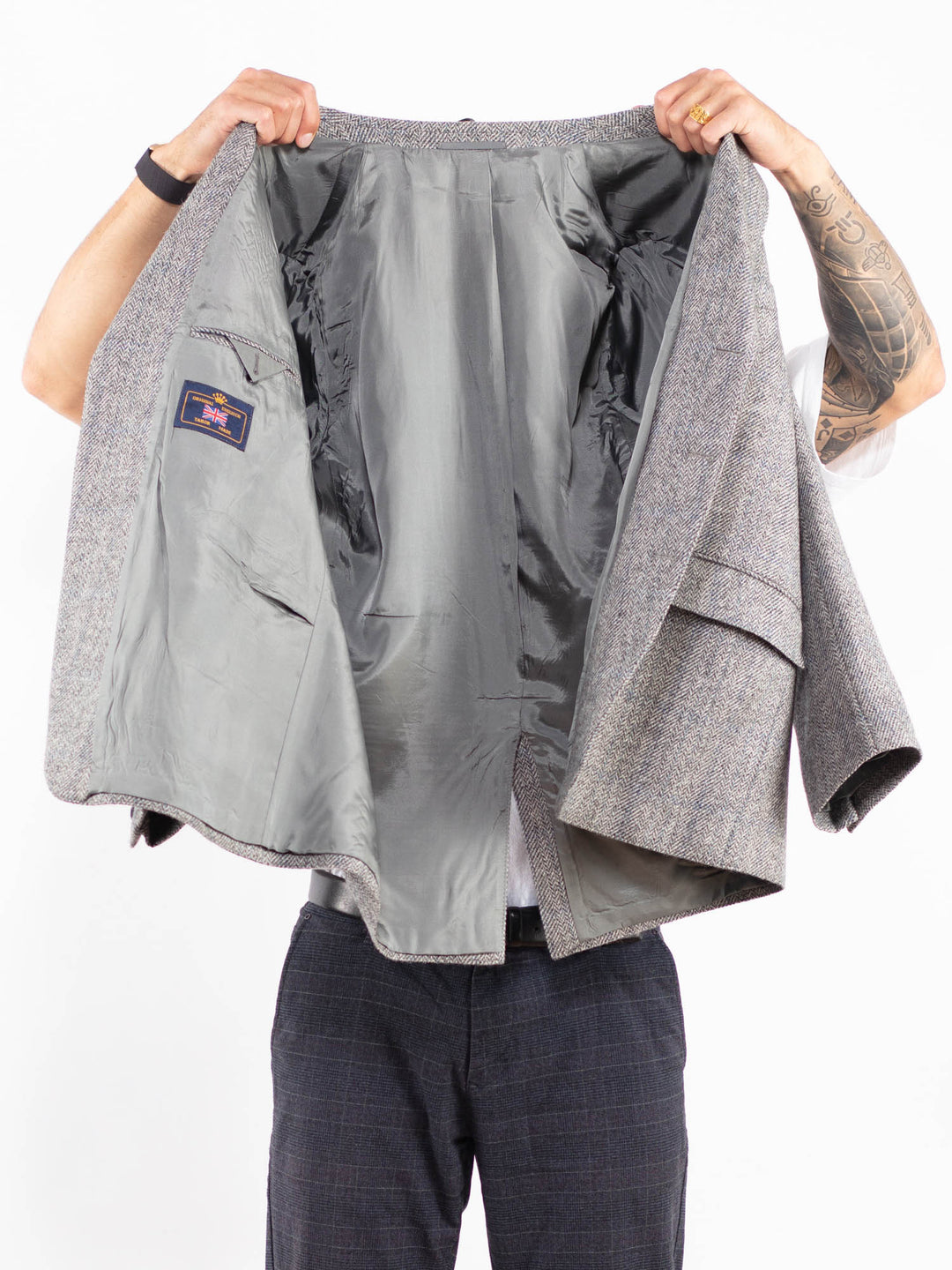 Vintage 80's Men Wool Blazer Jacket in GrayZ2183