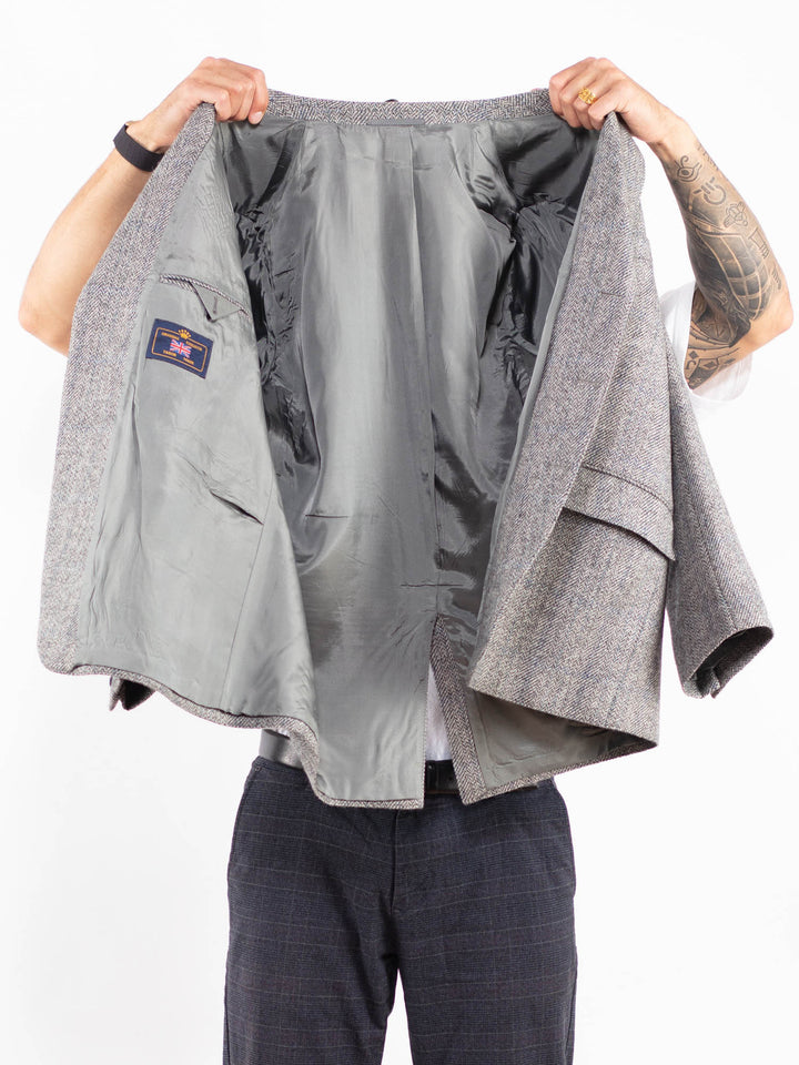 Vintage 80's Men Wool Blazer Jacket in GrayZ2183