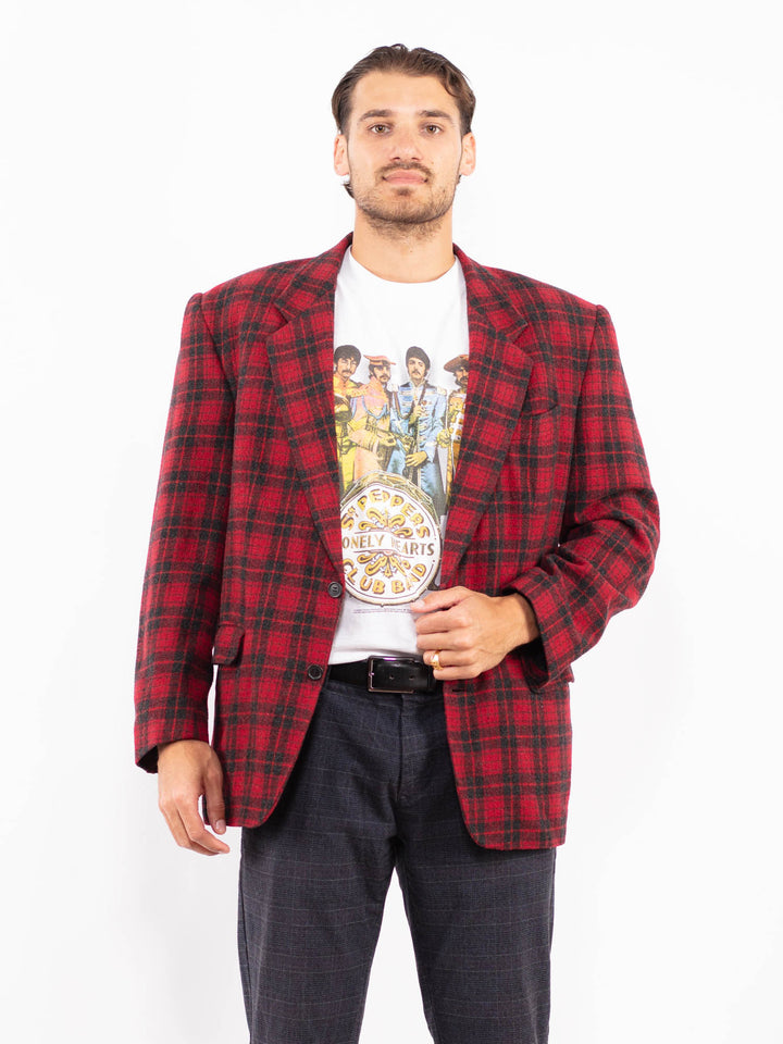 Vintage 80's Men Wool Blend Blazer Jacket in RedZ2195