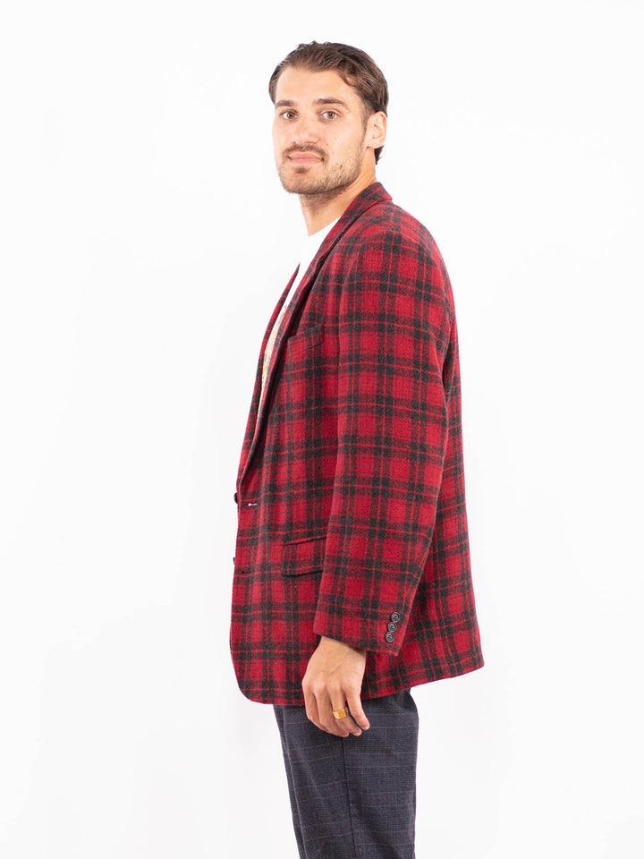 Vintage 80's Men Wool Blend Blazer Jacket in RedZ2195