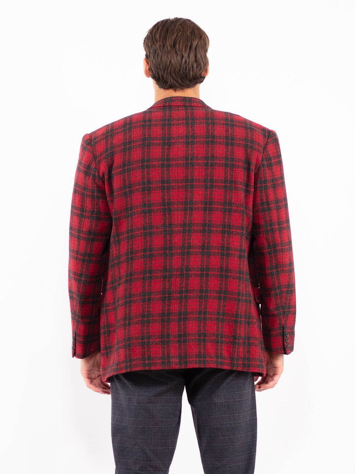Vintage 80's Men Wool Blend Blazer Jacket in RedZ2195