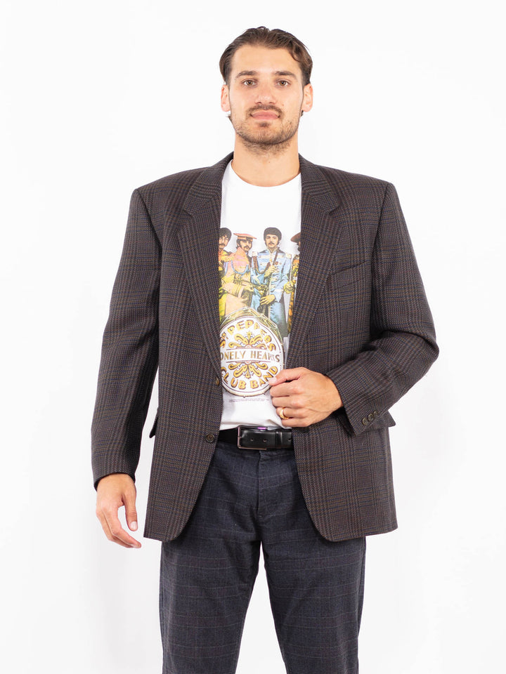 Vintage 80's Men Wool Blazer Jacket in BrownZ2200