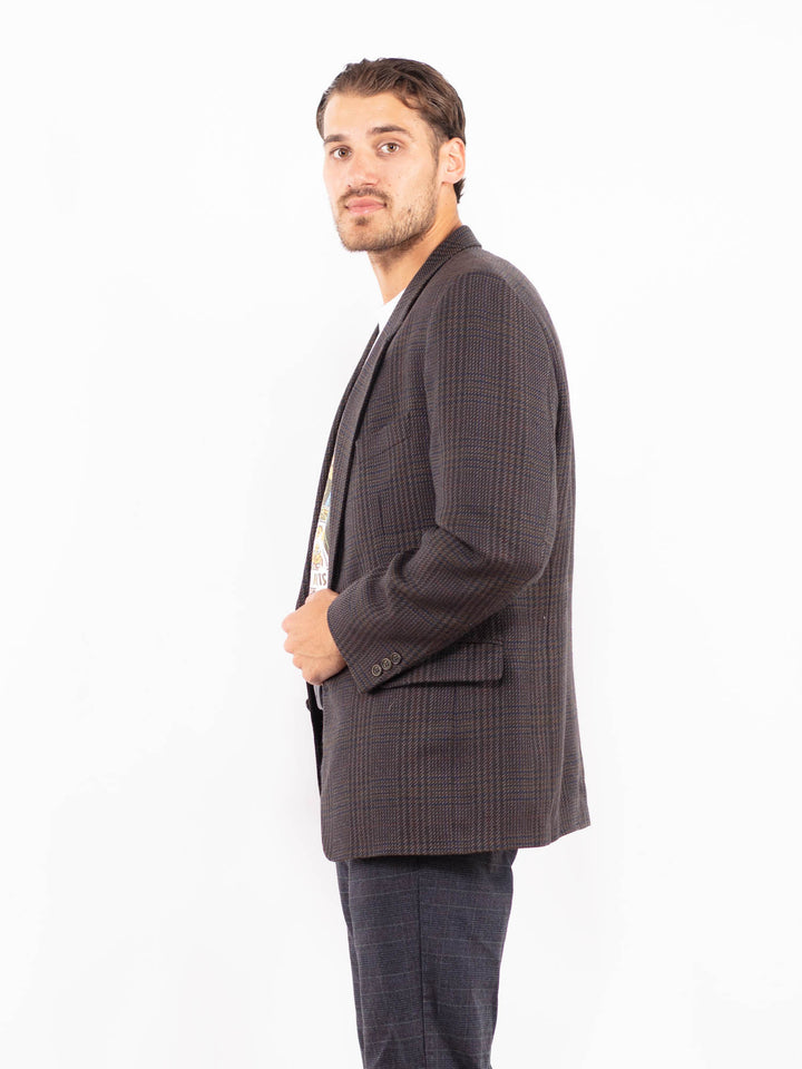 Vintage 80's Men Wool Blazer Jacket in BrownZ2200
