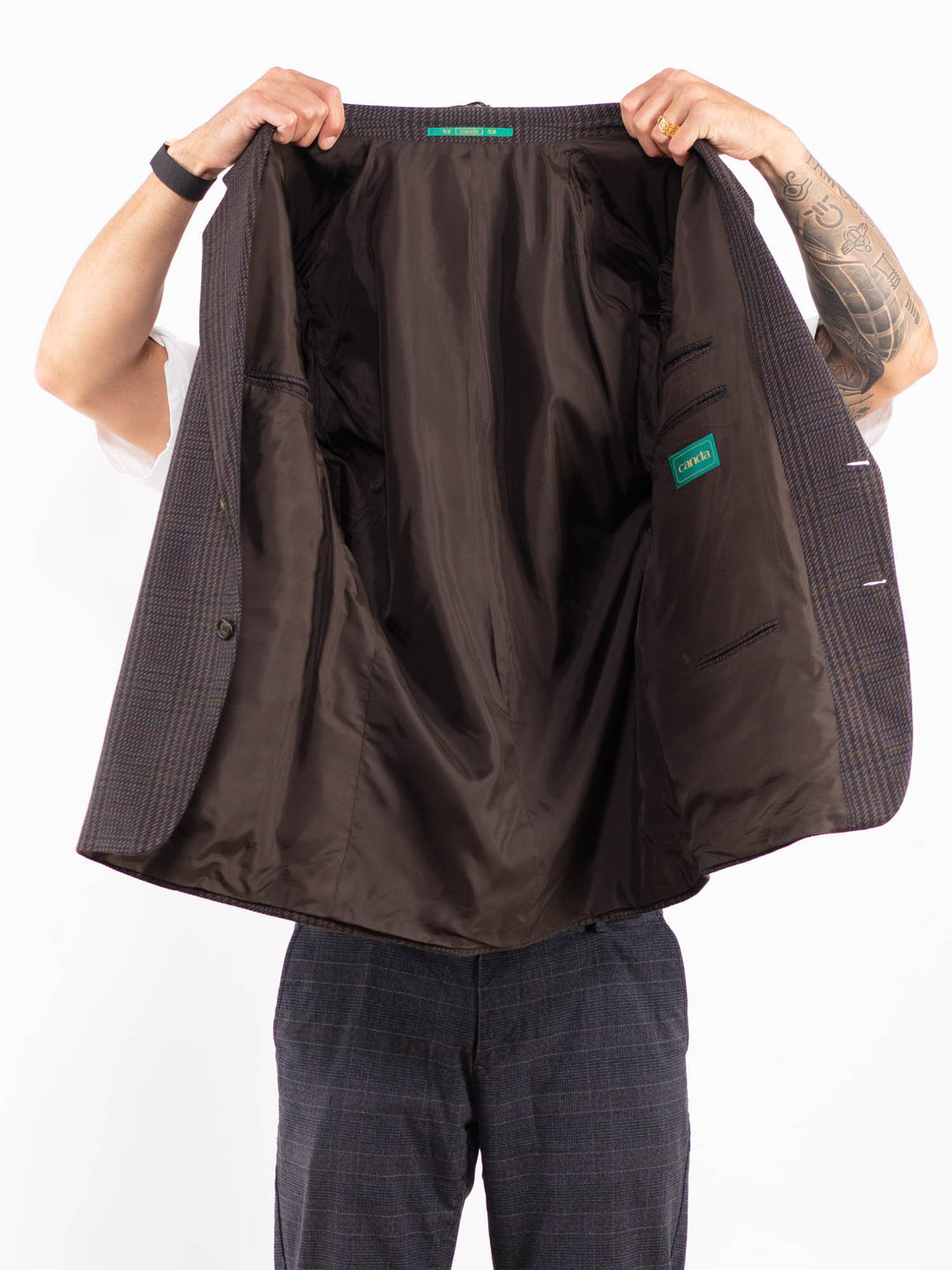 Vintage 80's Men Wool Blazer Jacket in BrownZ2200