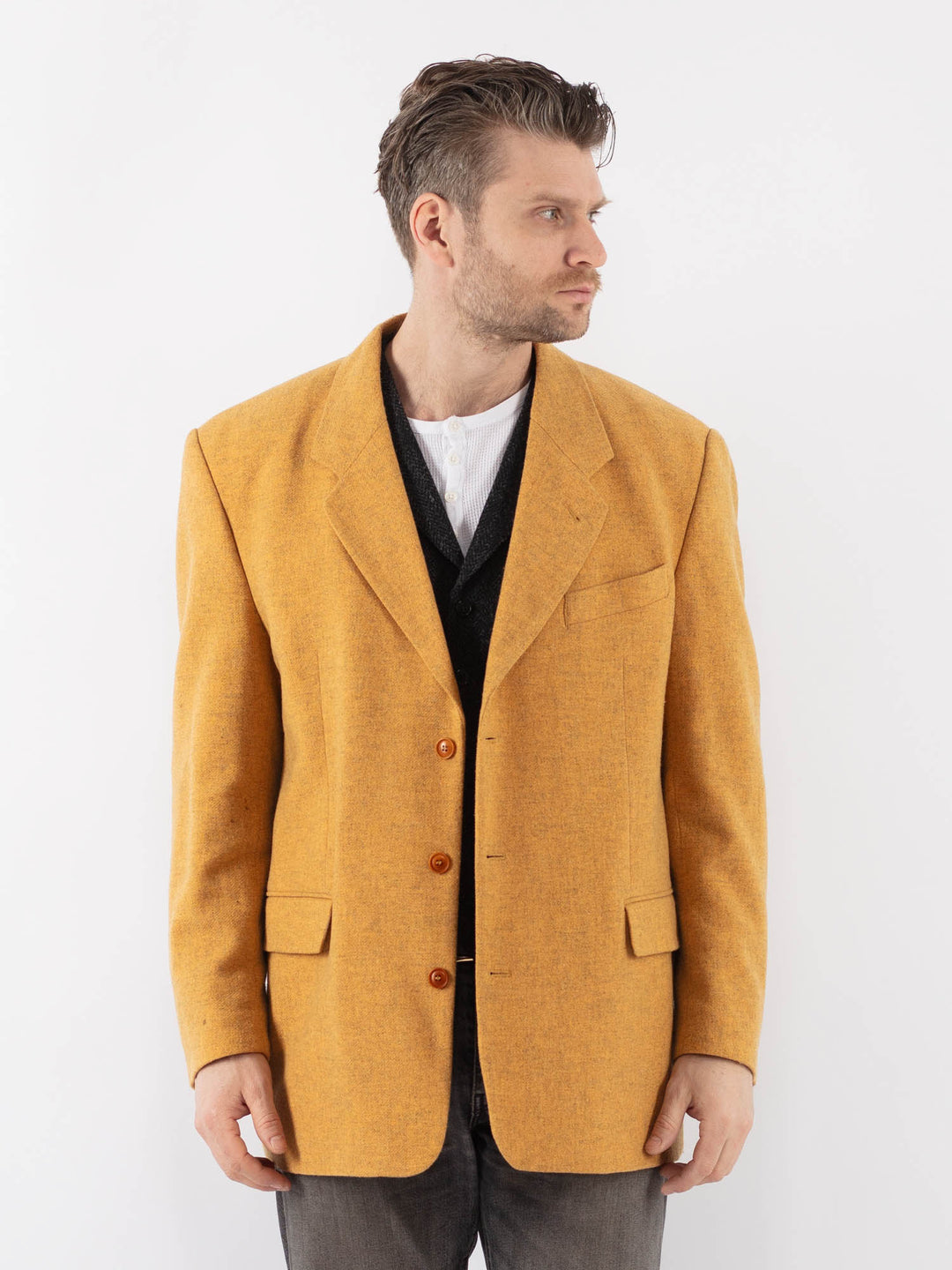 Vintage 80's Men Wool Blazer Jacket in YellowZ1021