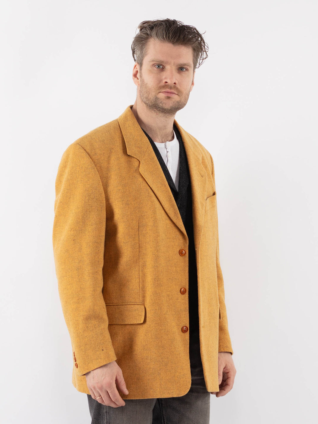 Vintage 80's Men Wool Blazer Jacket in YellowZ1021