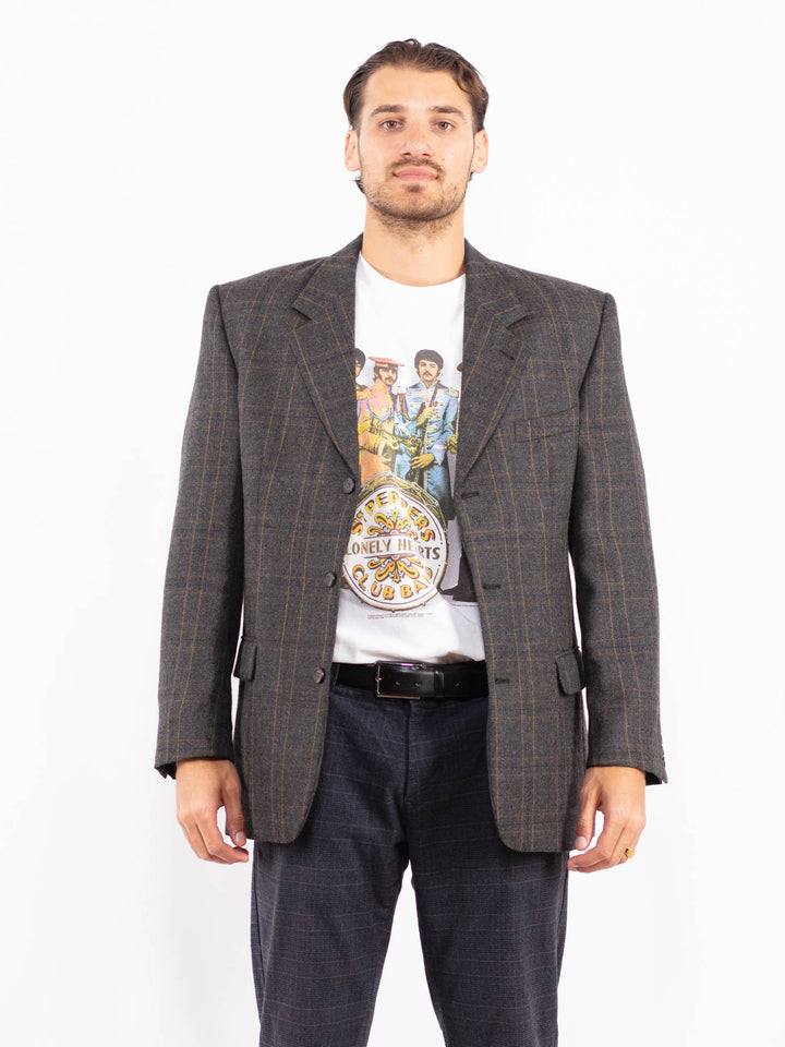 Vintage 80's Men Wool Blazer Jacket in GrayZ2206