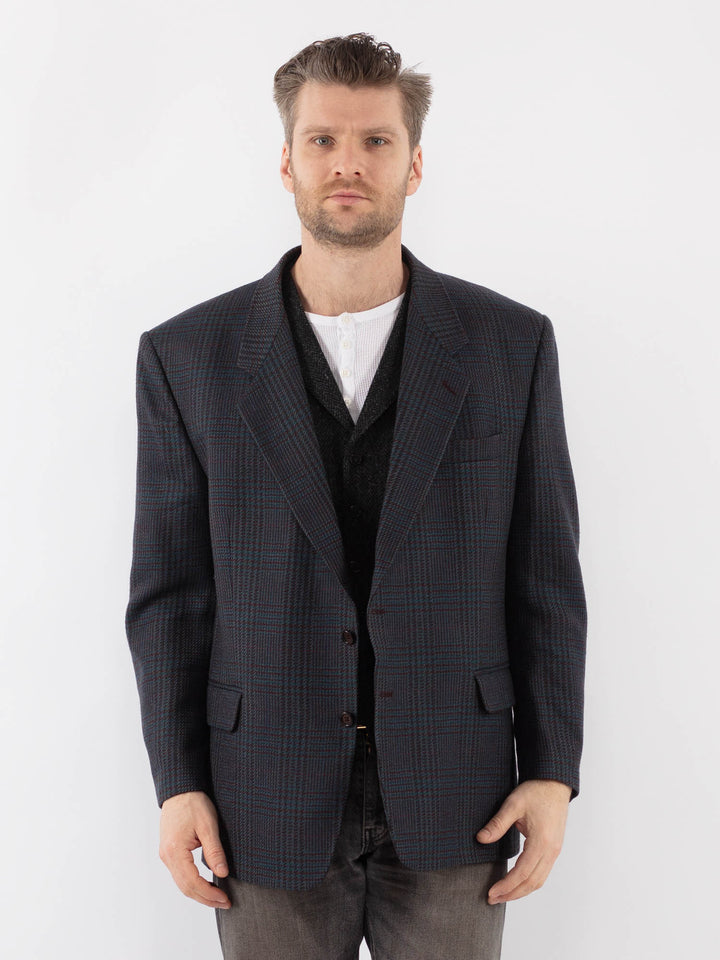 Vintage 80's Men Wool Blazer Jacket in BlueZ1023