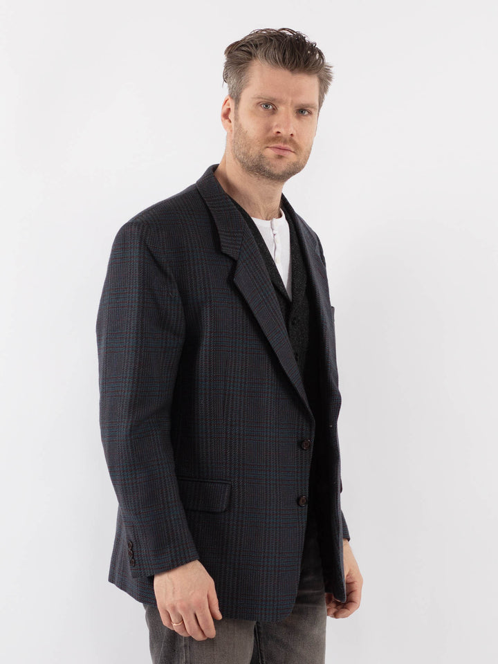 Vintage 80's Men Wool Blazer Jacket in BlueZ1023
