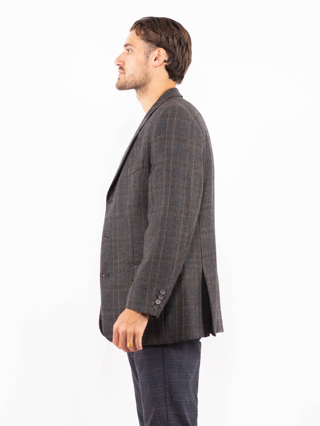Vintage 80's Men Wool Blazer Jacket in GrayZ2206