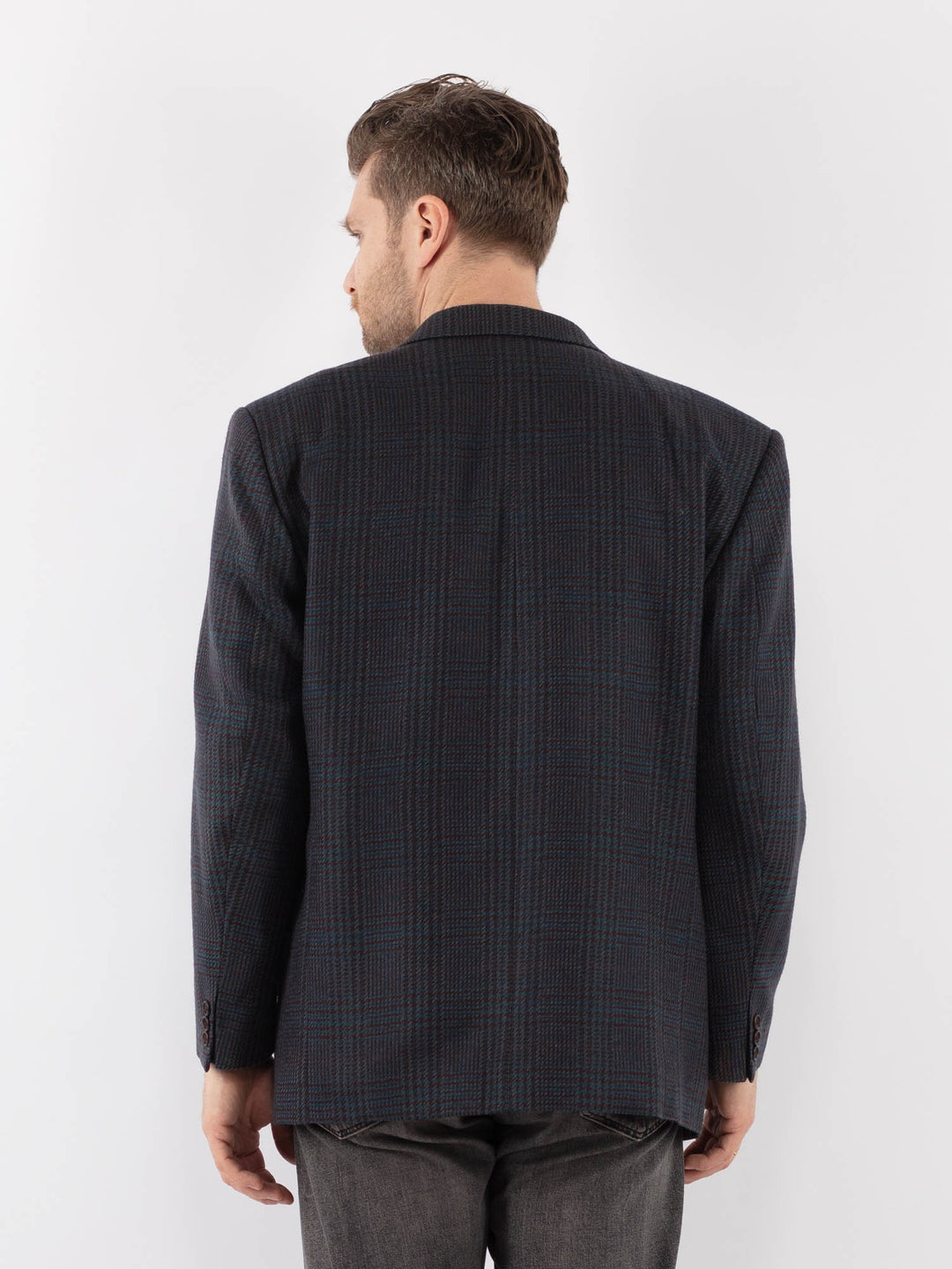 Vintage 80's Men Wool Blazer Jacket in BlueZ1023