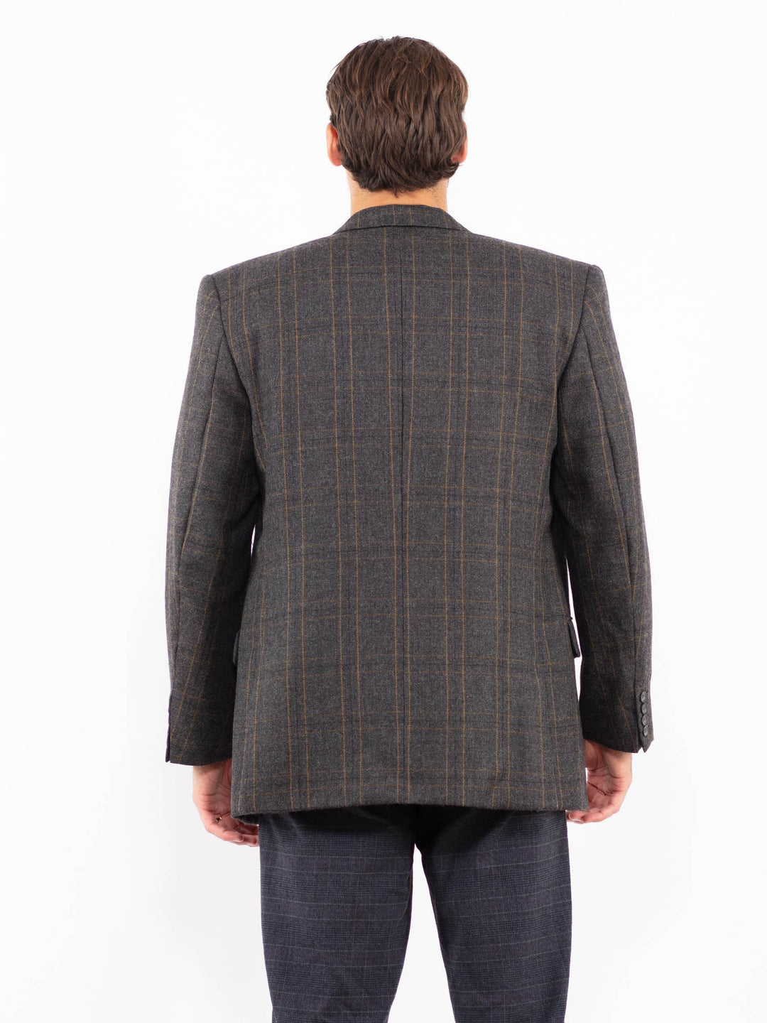 Vintage 80's Men Wool Blazer Jacket in GrayZ2206