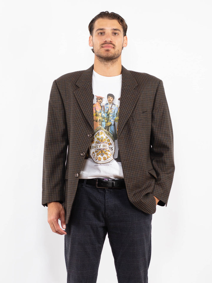 Vintage 80's Men Wool Blazer Jacket in BrownZ2211