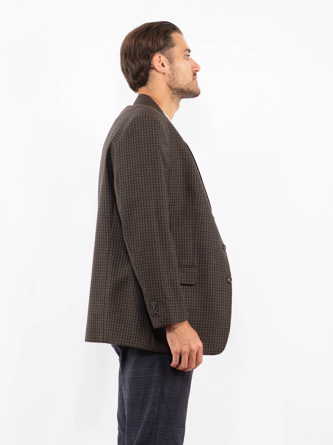 Vintage 80's Men Wool Blazer Jacket in BrownZ2211