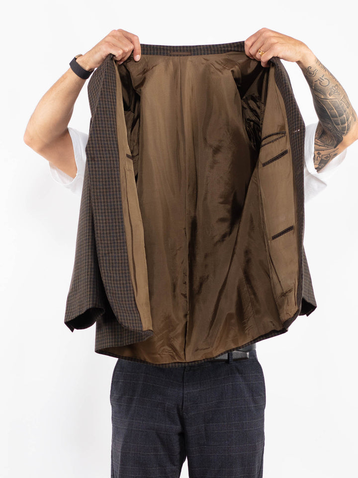 Vintage 80's Men Wool Blazer Jacket in BrownZ2211