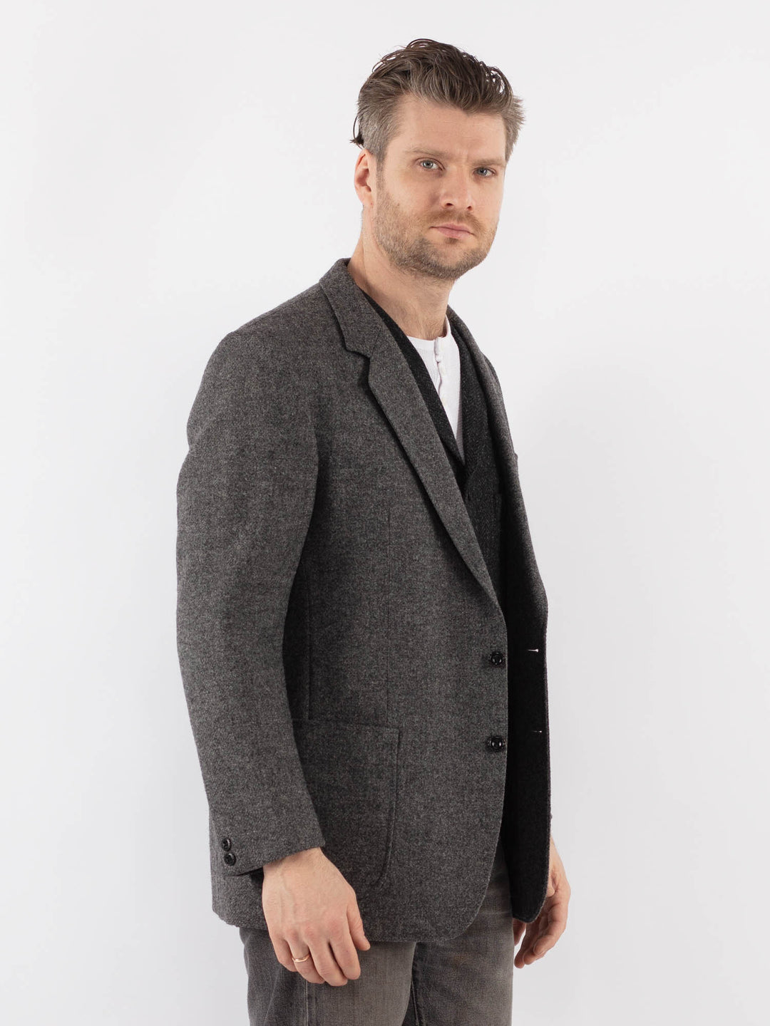 Vintage 80's Men Wool Blazer Jacket in GrayZ1039