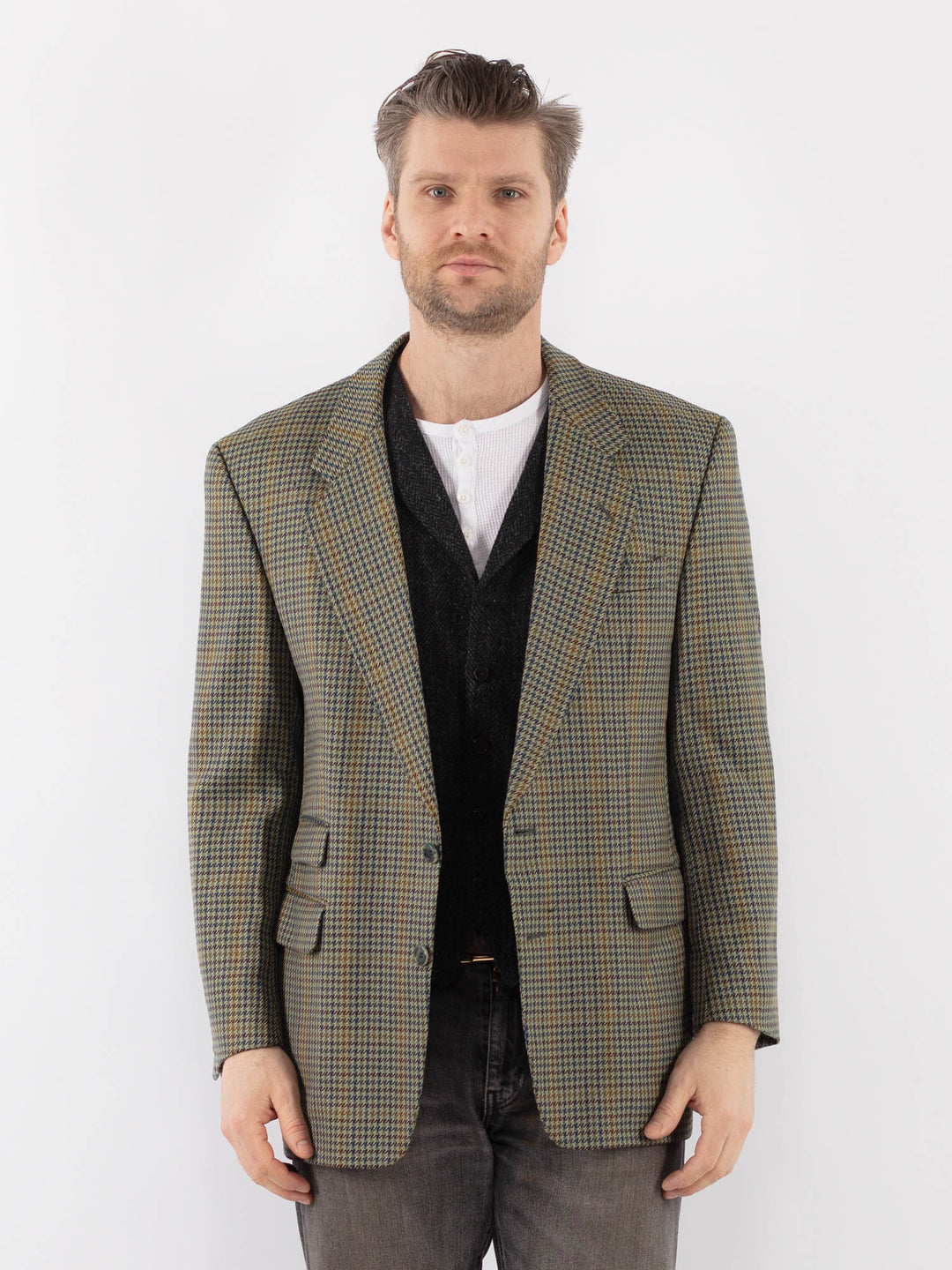 Vintage 80's Men Wool Blazer Jacket in GreenZ1047