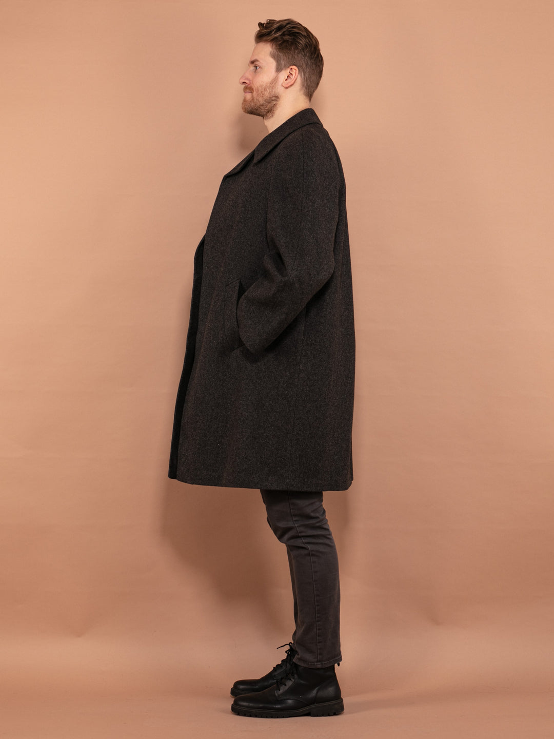 Vintage 80's Men Wool Coat in Gray - NorthernGrip