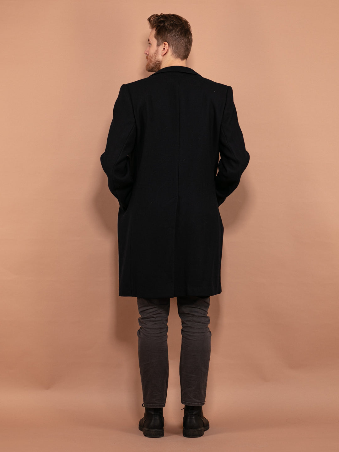 Vintage 80's Men Wool Blend Coat in Navy Blue - NorthernGrip