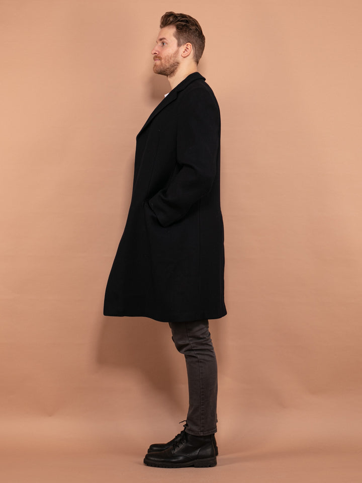 Vintage 80's Men Wool Blend Coat in Navy Blue - NorthernGrip