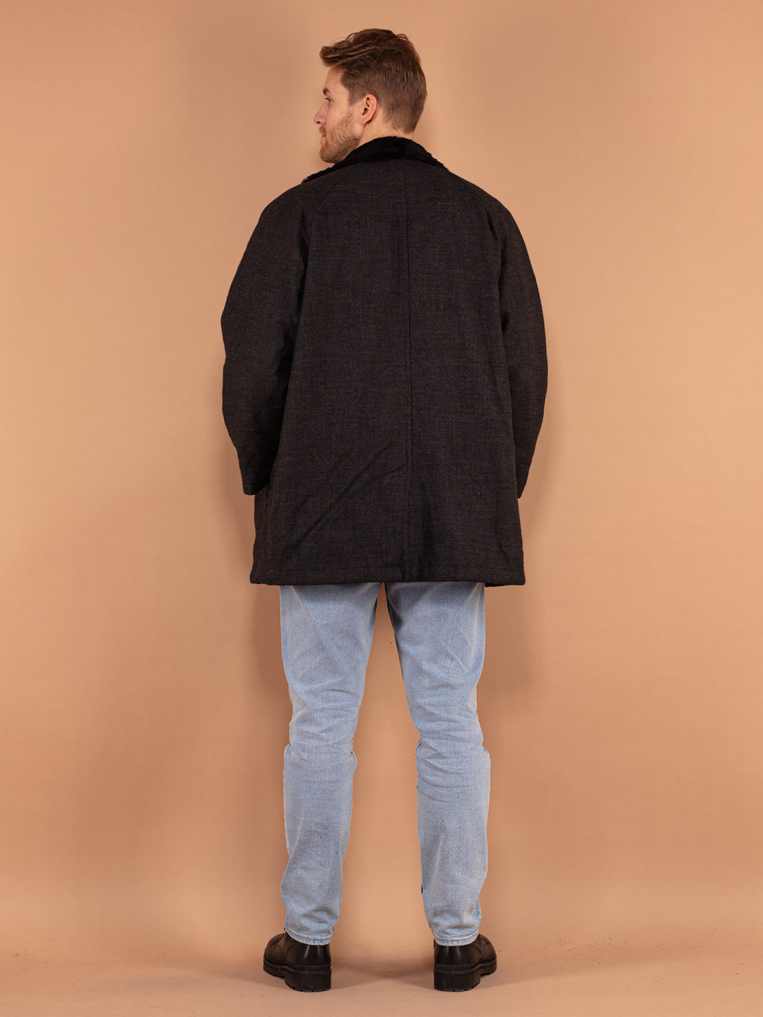 Vintage 80's Men Wool Blend Coat in Grey - NorthernGrip