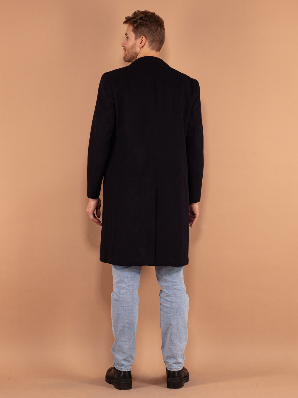 Vintage 80's Men Wool Coat in Navy - NorthernGrip