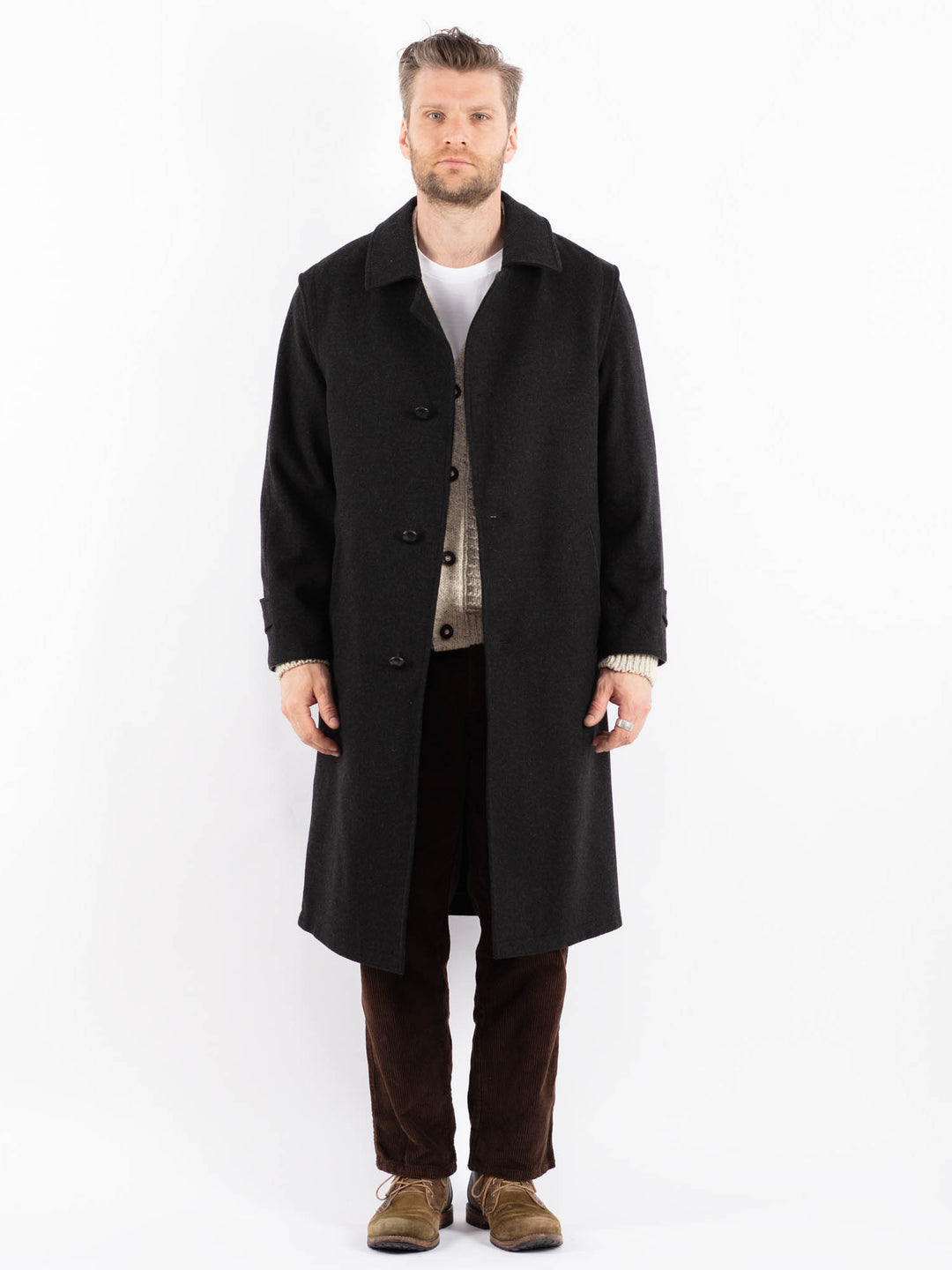 Vintage 80's Men Wool Coat in GrayZ1587