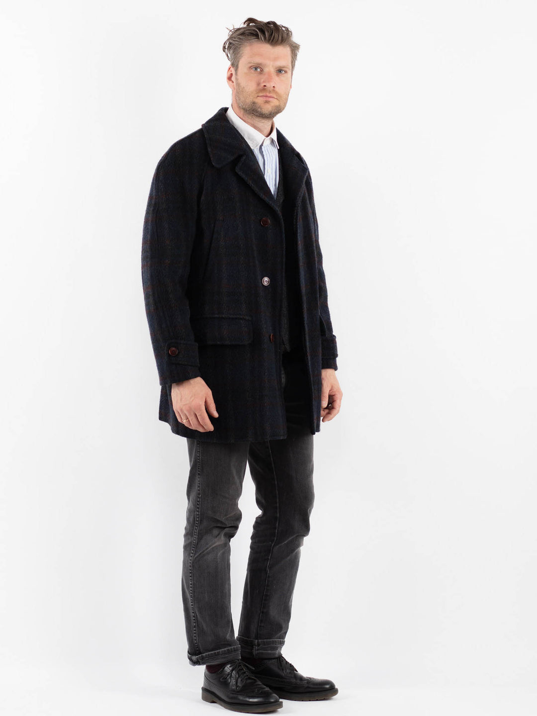 Vintage 80's Men Wool Coat in BlueZ1747