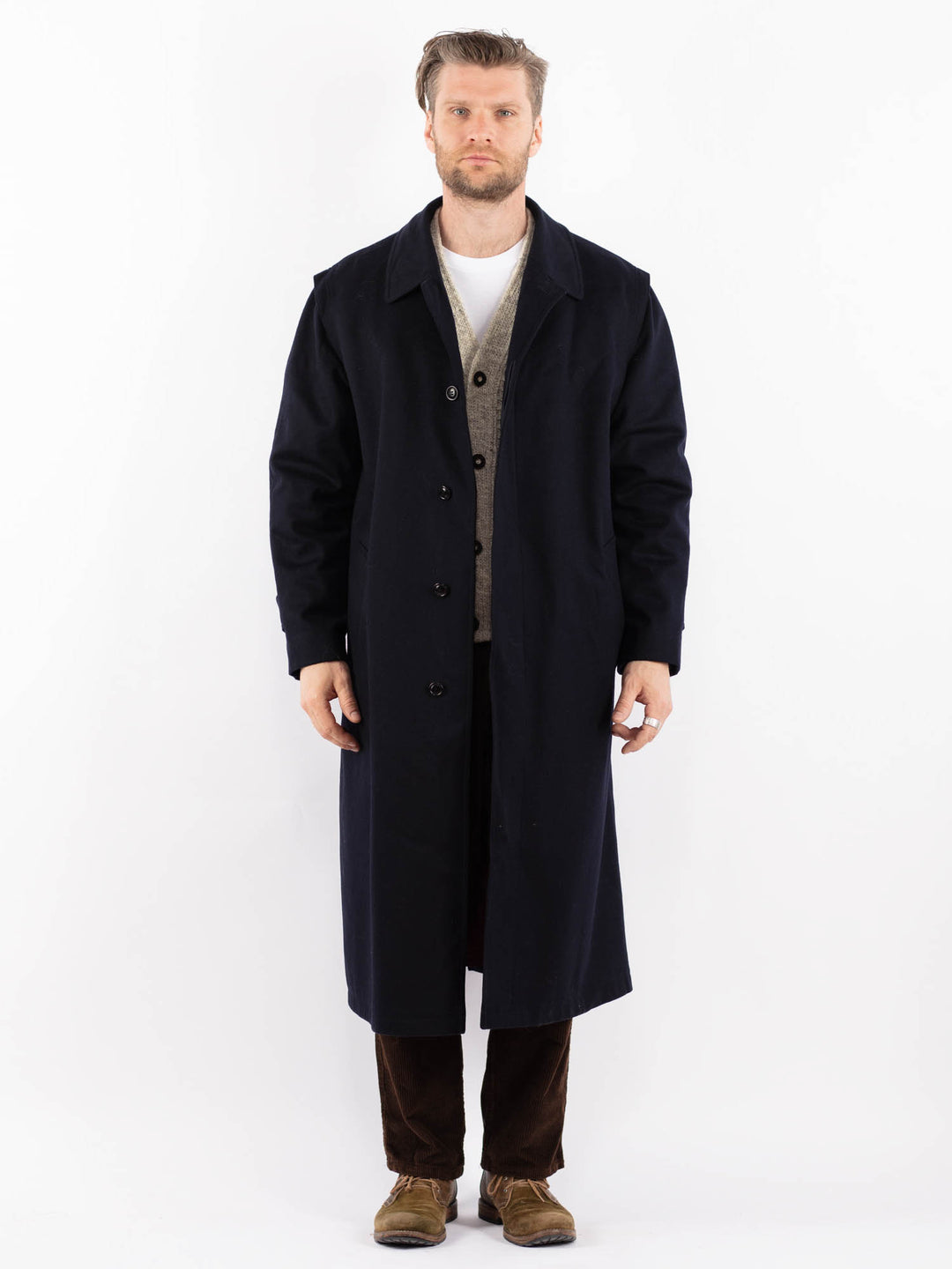 Vintage 80's Men Wool Blend Coat in BlueZ1636