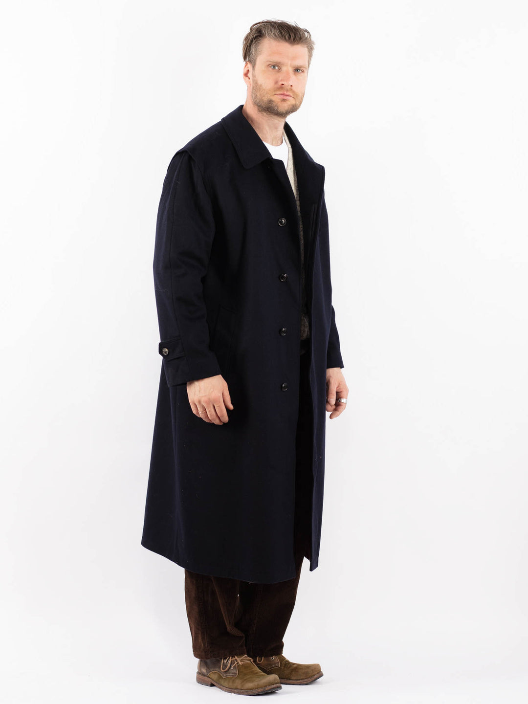 Vintage 80's Men Wool Blend Coat in BlueZ1636