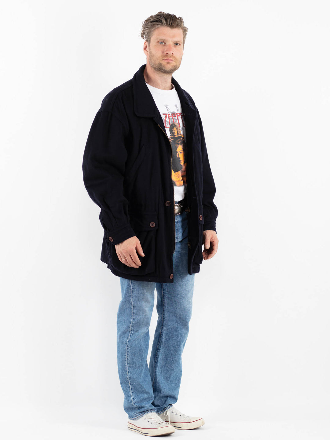 Vintage 80's Men Wool Blend Coat in BlueZ1769