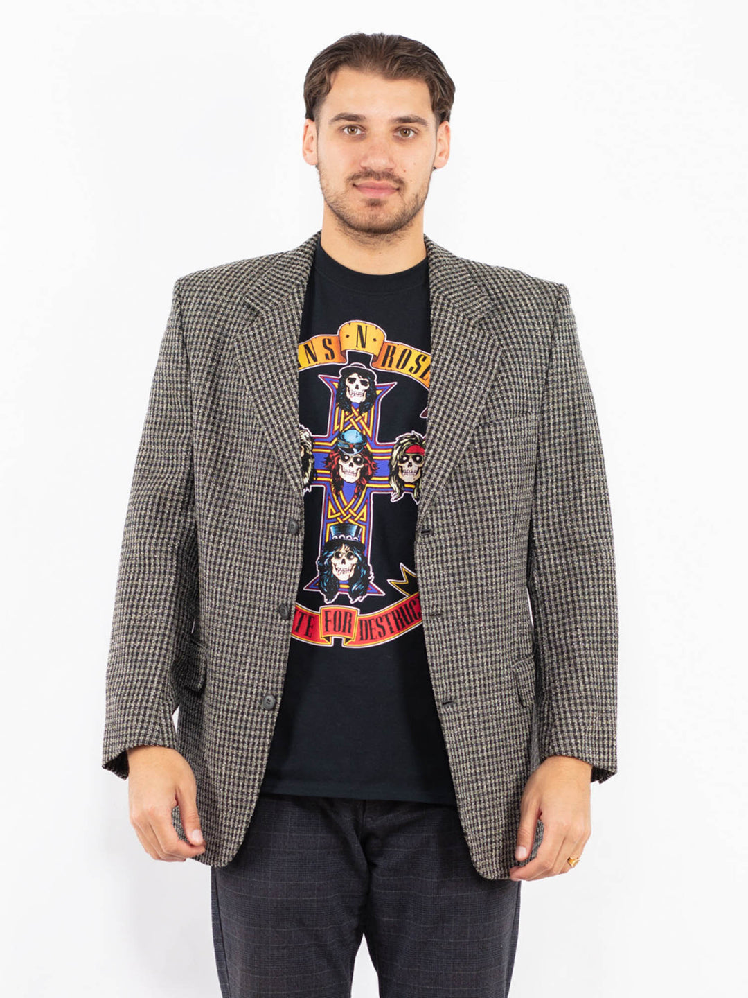 Vintage 80's Men Wool Blend Blazer Jacket in GrayZ2437
