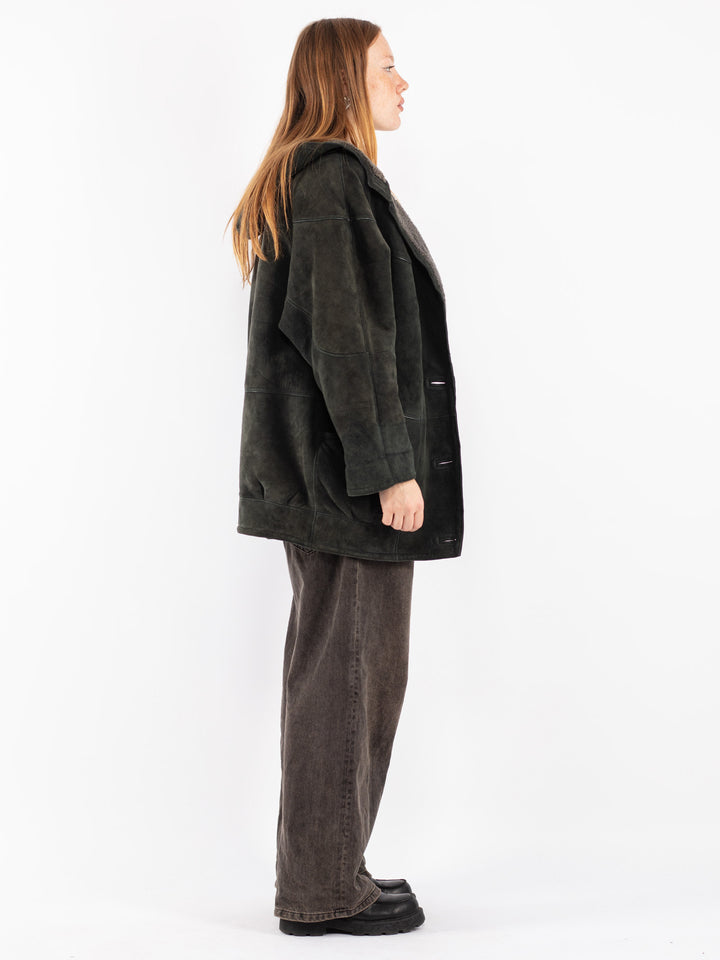 Vintage 80's Women Sheepskin Coat in Green
