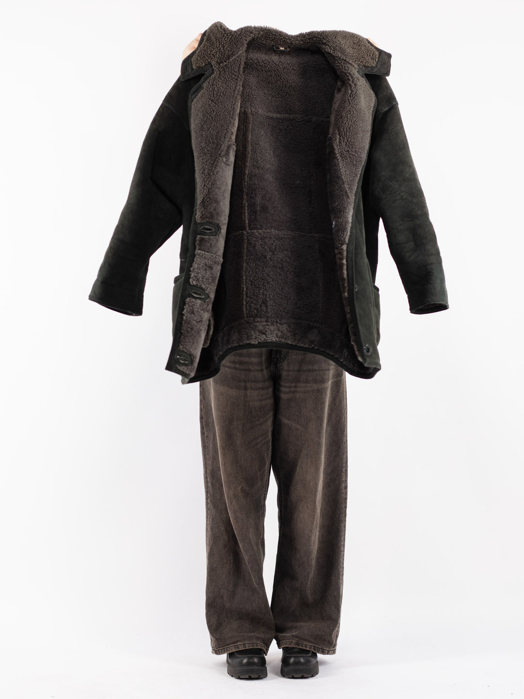 Vintage 80's Women Sheepskin Coat in Green