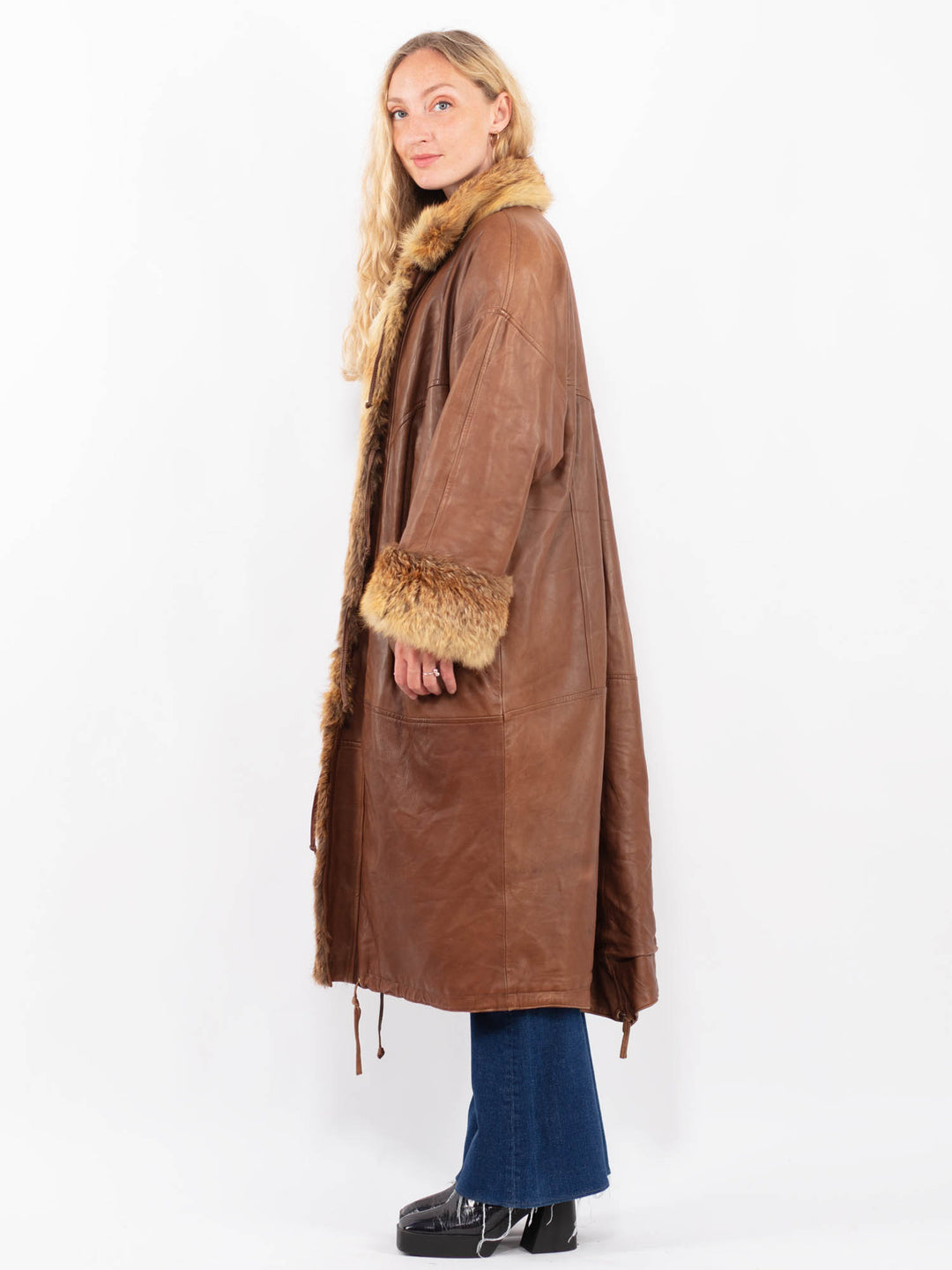 Vintage 80's Women Leather Coat in BrownA0412