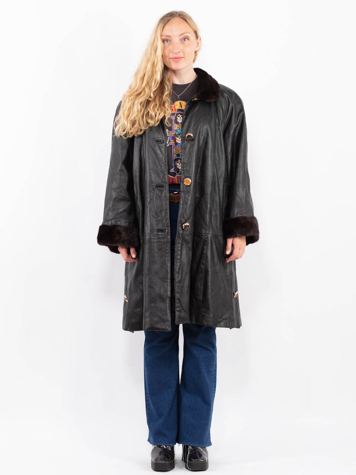Vintage 80's Women Leather Coat in BlackA0434