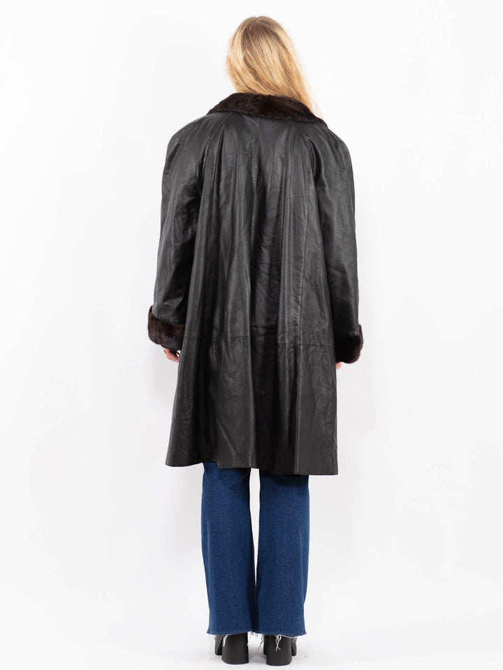 Vintage 80's Women Leather Coat in BlackA0434