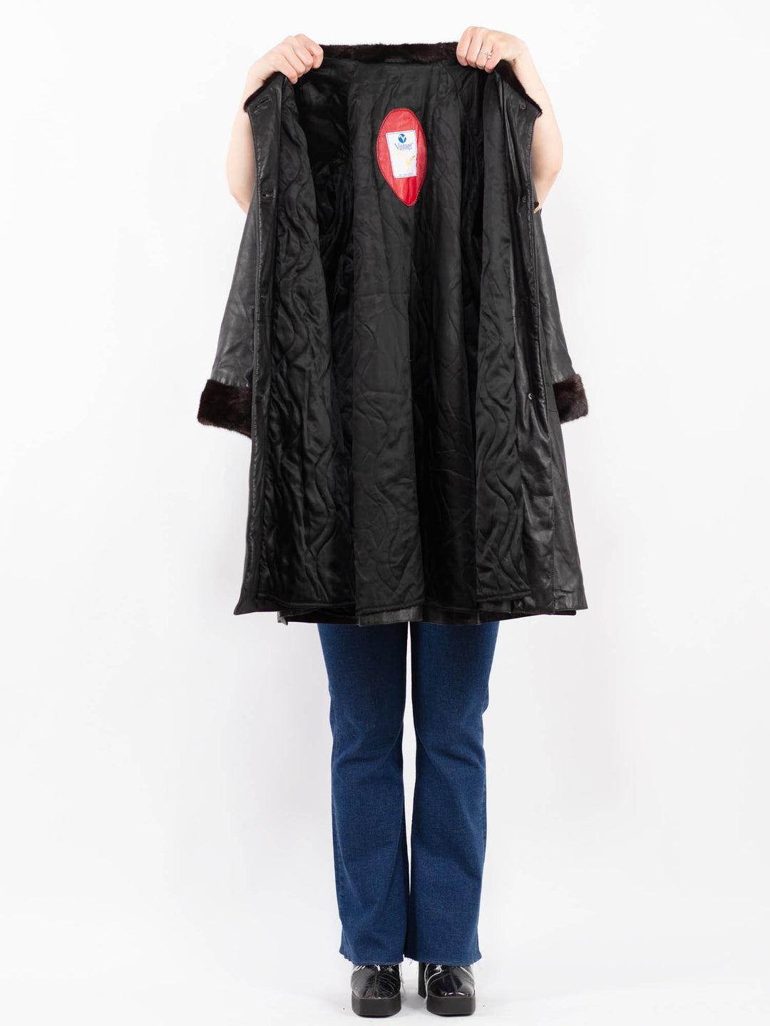 Vintage 80's Women Leather Coat in BlackA0434