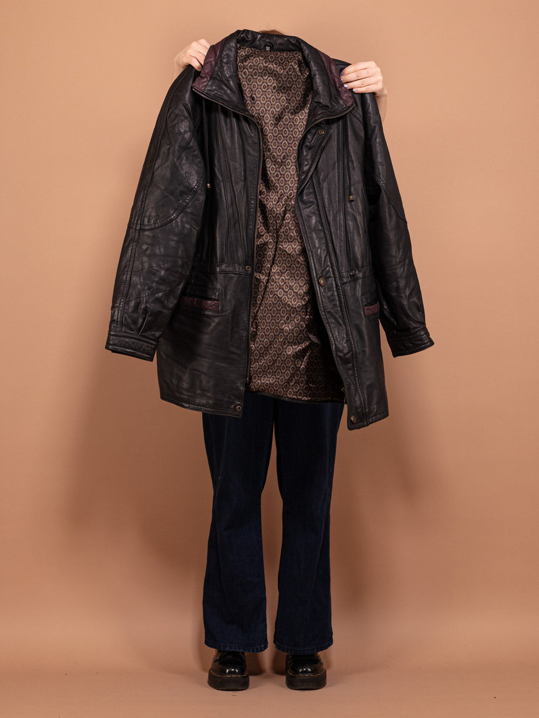 Vintage 80's Women Leather Parka Coat in Black - NorthernGrip