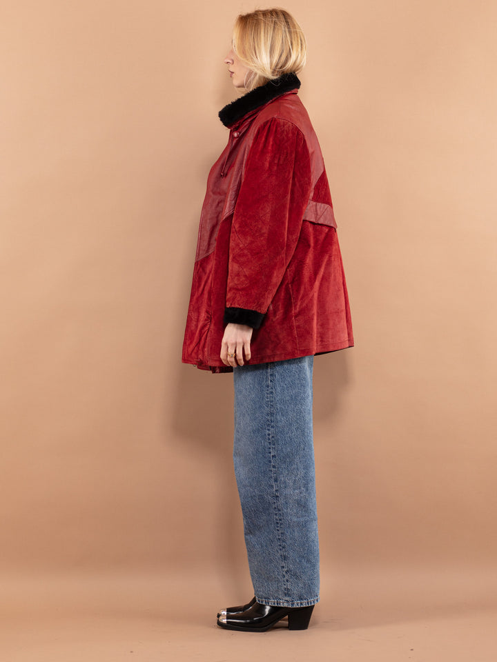 Vintage 80's Women Leather Parka Coat in Red - NorthernGrip