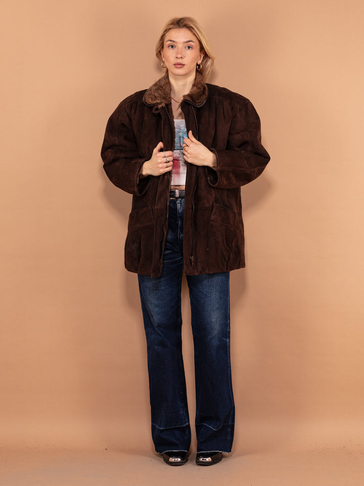 Vintage 80's Women Oversized Sheepskin Coat in Brown - NorthernGrip