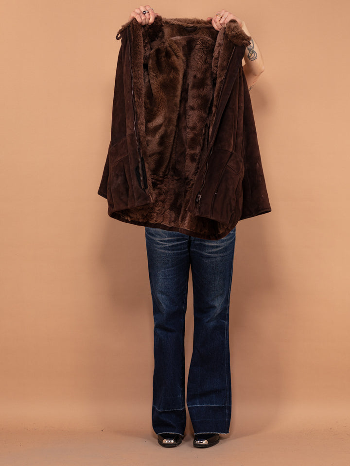 Vintage 80's Women Oversized Sheepskin Coat in Brown - NorthernGrip