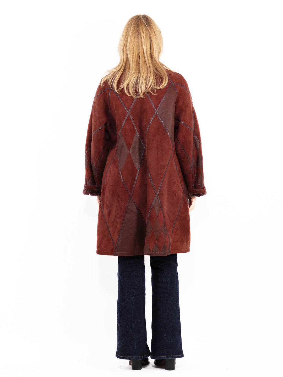 Vintage 80's Women Sheepskin Coat in Burgundy Brown