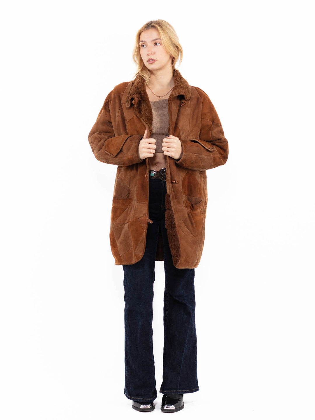 Vintage 80's Women Sheepskin Coat in Brown