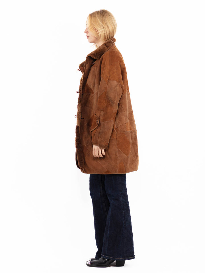 Vintage 80's Women Sheepskin Coat in Brown