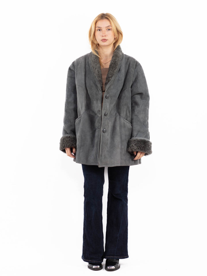 Vintage 80's Penny Lane Sheepskin Coat in Gray